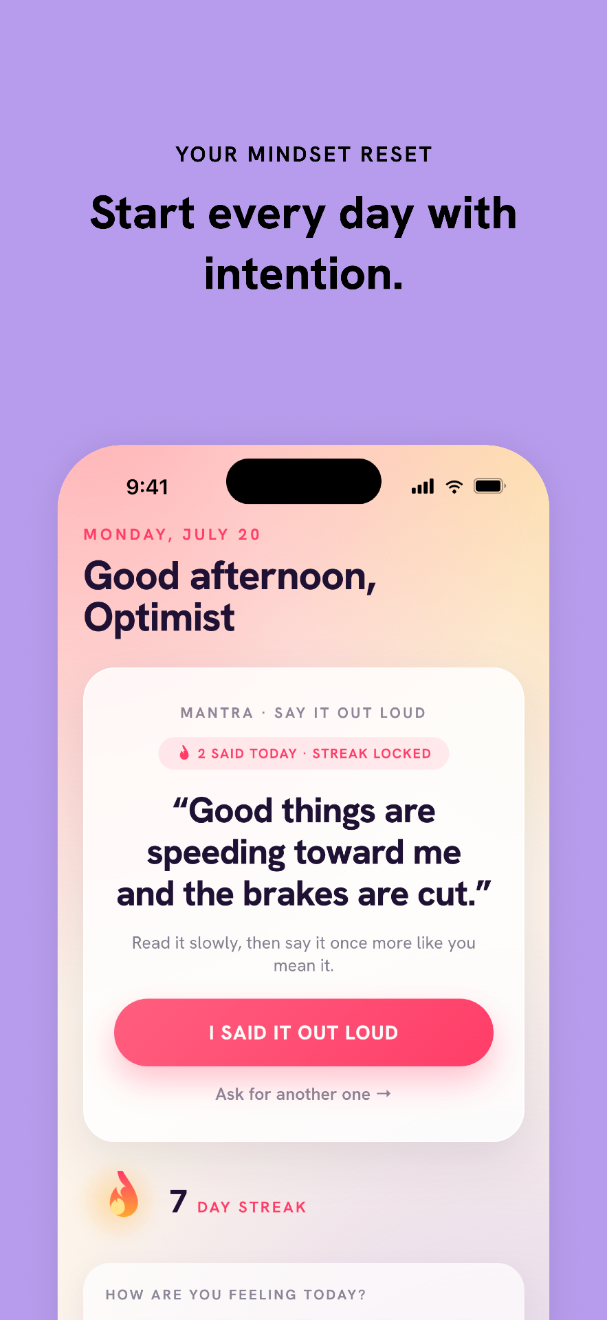 FutureMind daily mantra screen